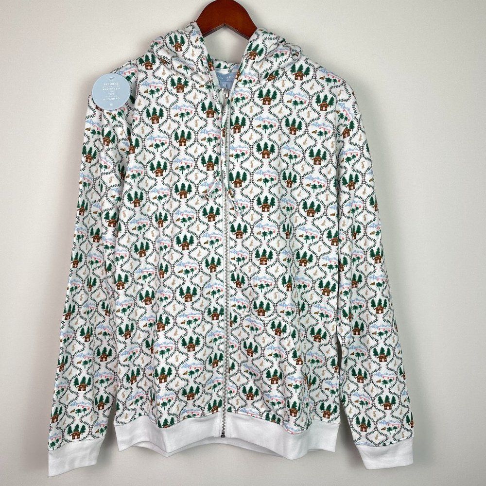 Hill House The All Gender Teddy Zip Up Hoodie Fleece Jacket White Ski Chalet S